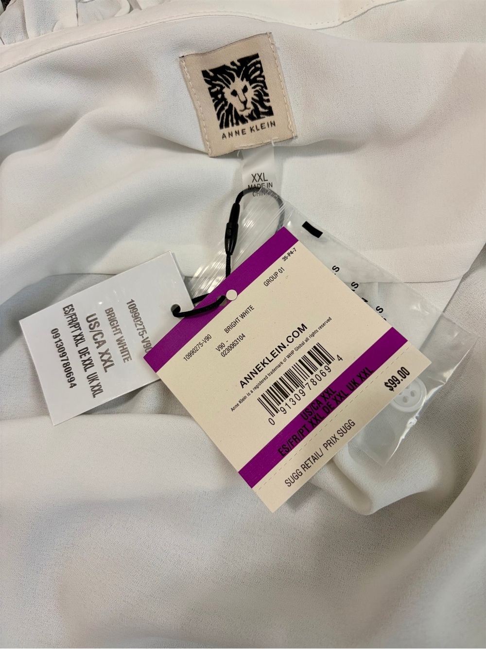 Anne Klein Ivory Ruffled Neck Button-Front Blouse - Picture 5 of 10
